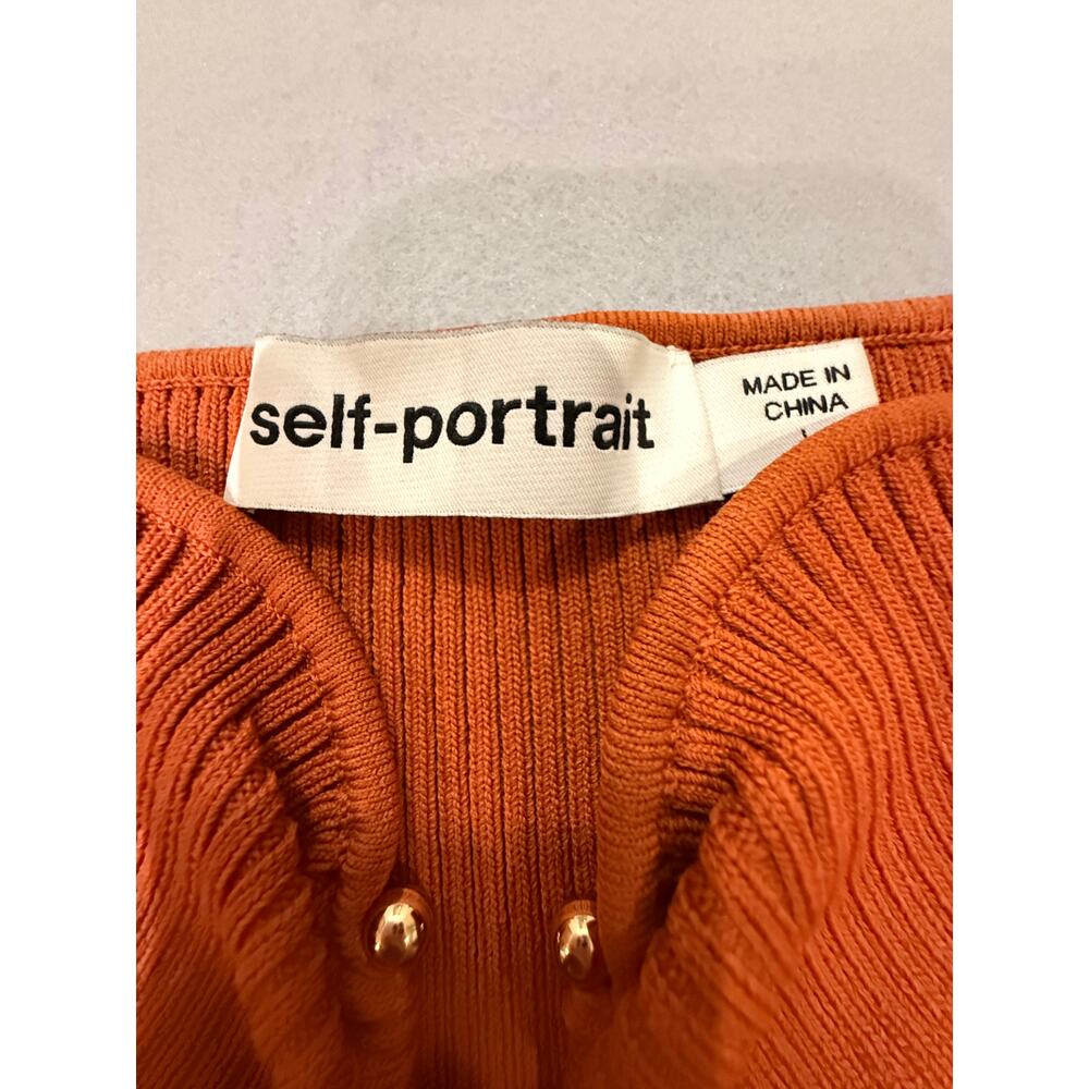 Self-Portrait Designer Cinnamon Ribbed Top Lace Panel, Large - Picture 4 of 4